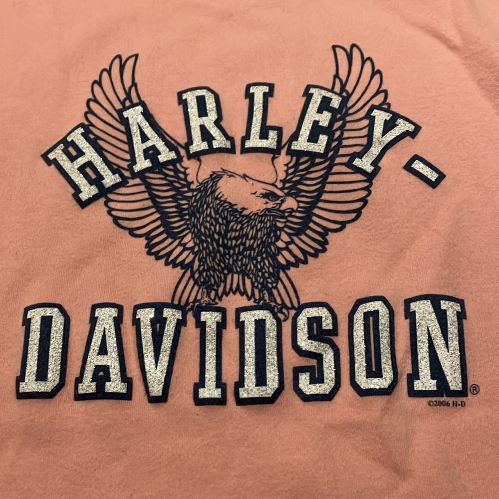 Harley-Davidson Girl’s Early 2000s Pink Sz M Fitted Tank Top. Eagle Graphic EUC - Picture 7 of 8